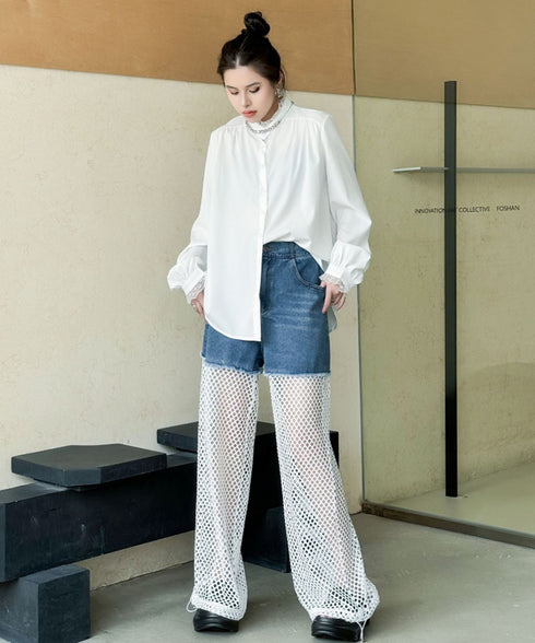 Splicing Mesh Denim